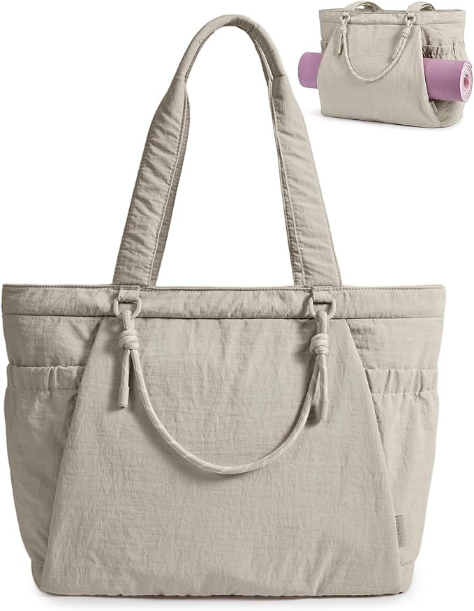 BAGSMART Yoga Tote Bag for Women with Knotted Handle, Lightweight Pilates Bag with Yoga Mat Holde... | Amazon (US)