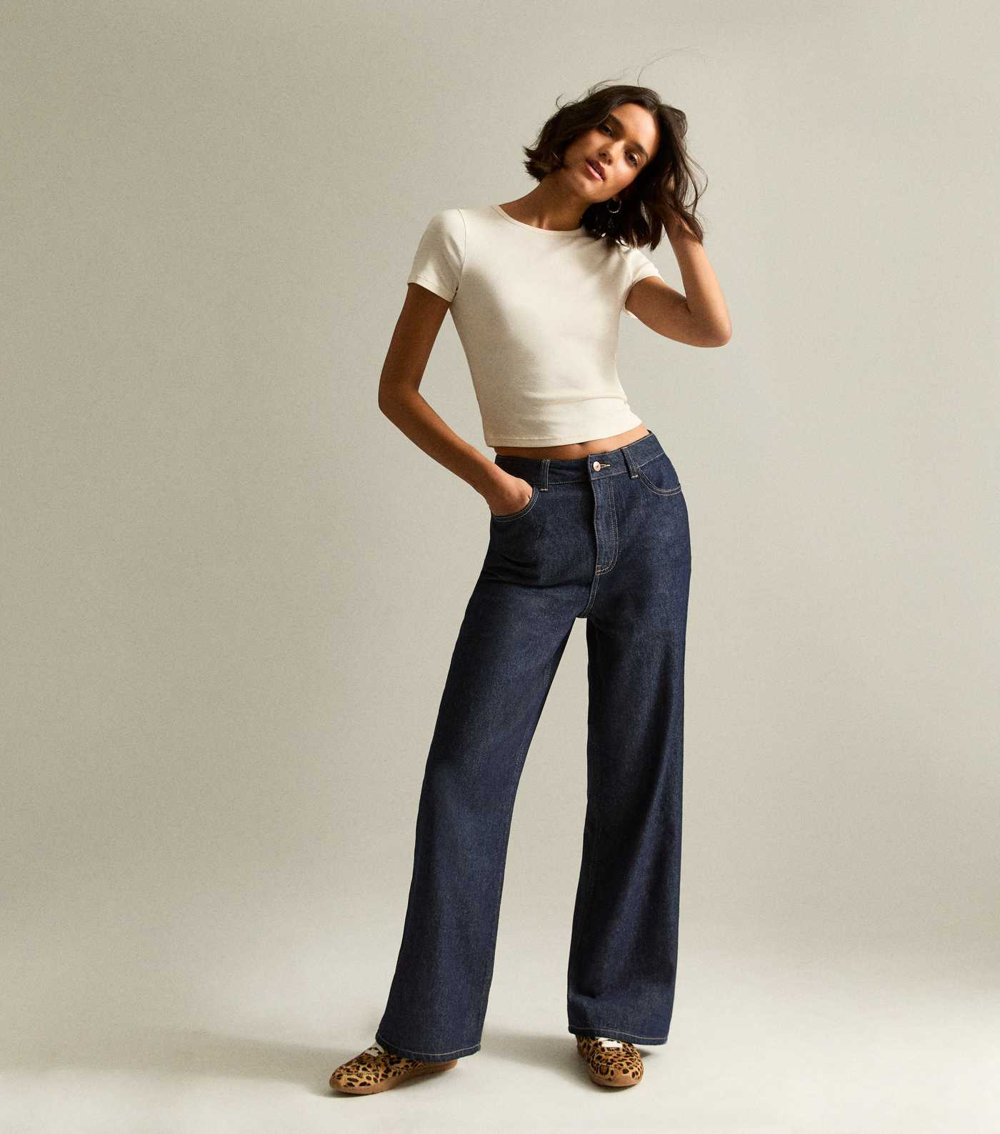Navy Adalae High Waisted Wide Leg Jeans | New Look | New Look (UK)