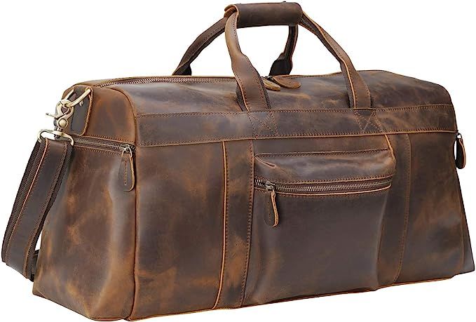 Polare 23'' Full Grain Cowhide Leather Weekender Duffle Bag Overnight Luggage Travel Carry on Duf... | Amazon (US)