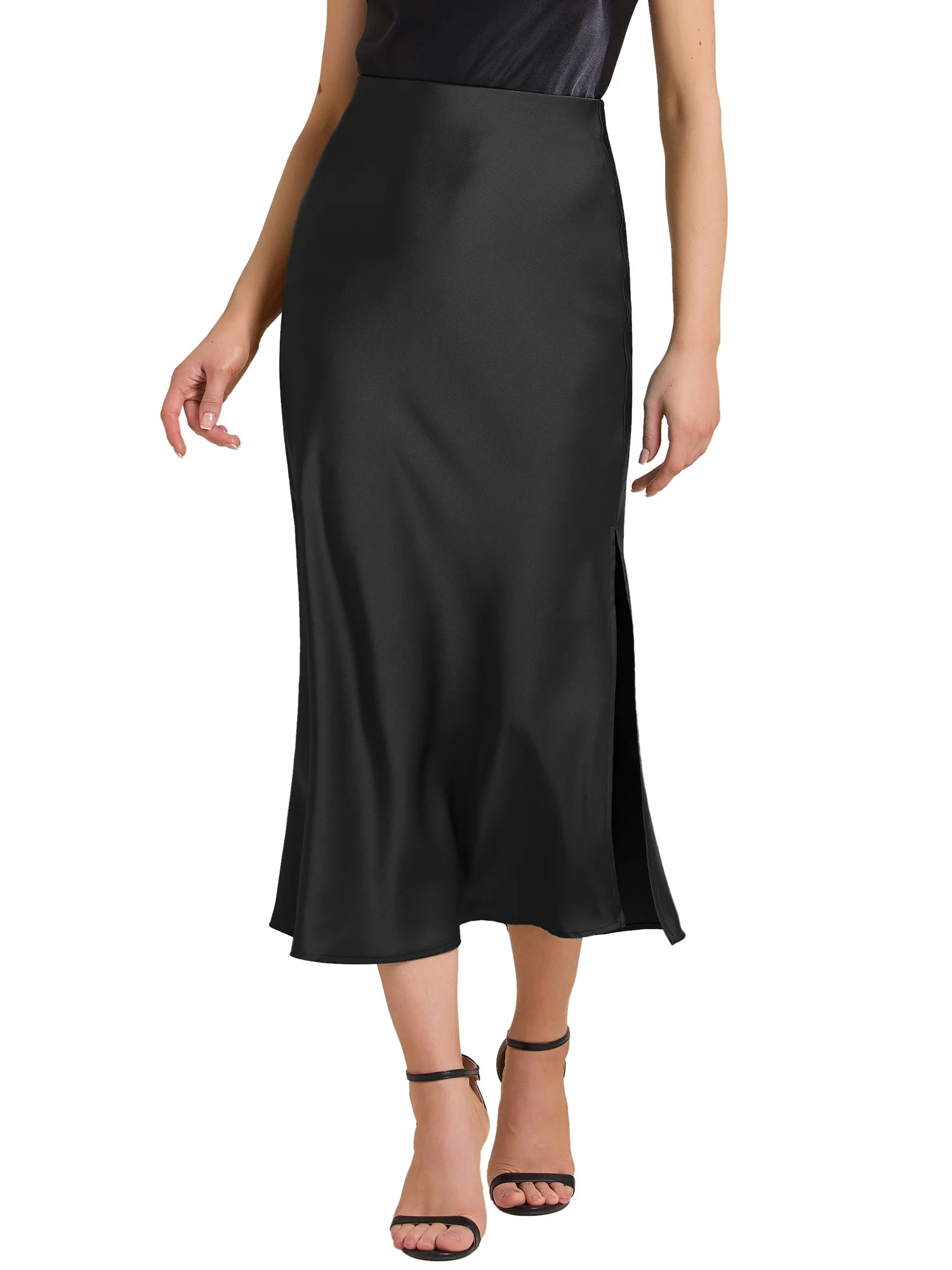 INSPIRE CHIC Women's Maxi Satin Skirts Elastic High Waist Side Slit Elegant Party Wedding Flowy L... | Walmart (US)