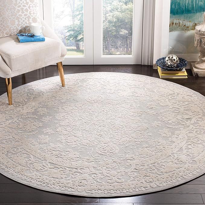 Safavieh Reflection Collection RFT664C Vintage Distressed Area Rug, 6'7" x 6'7" Round, Light Grey... | Amazon (US)