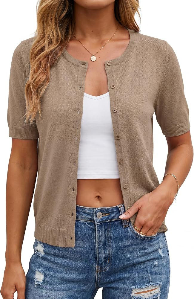 Arach&Cloz Women's Wool Blend Cropped Business Casual Cardigan Sweater Tops | Amazon (US)