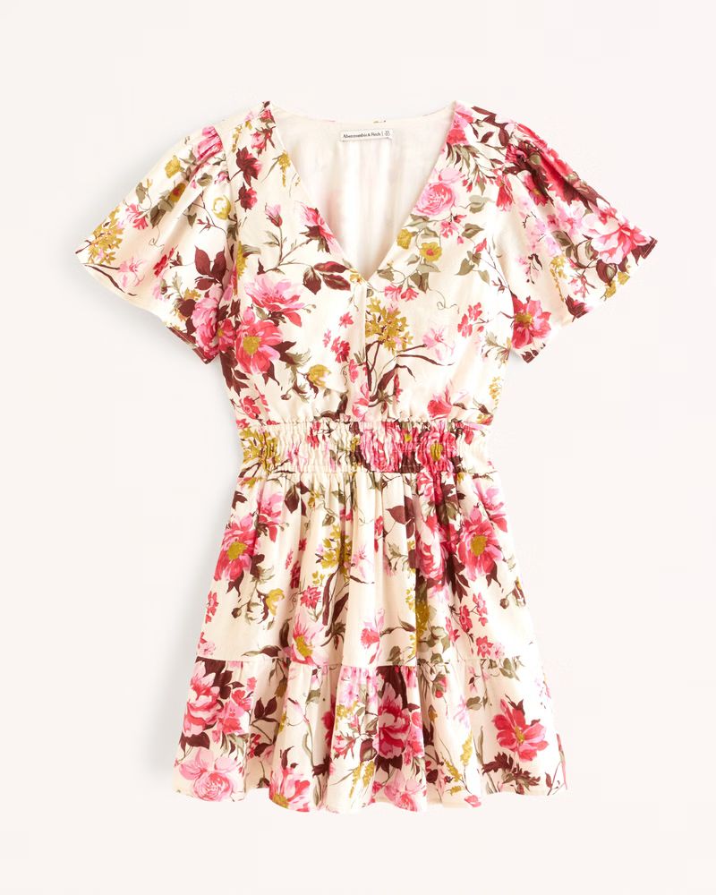 Smocked Waist Tiered Mini Dress | Abercrombie & Fitch (US)