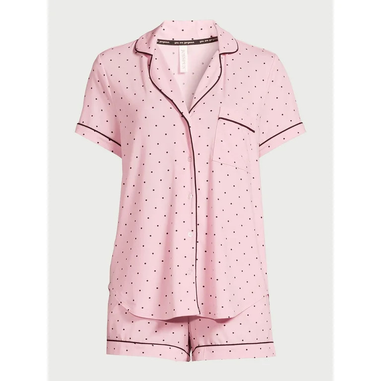 Joyspun Women’s Short Sleeve Notch Collar Top and Shorts Knit Pajama Set, 2-Piece, Sizes S to 3... | Walmart (US)