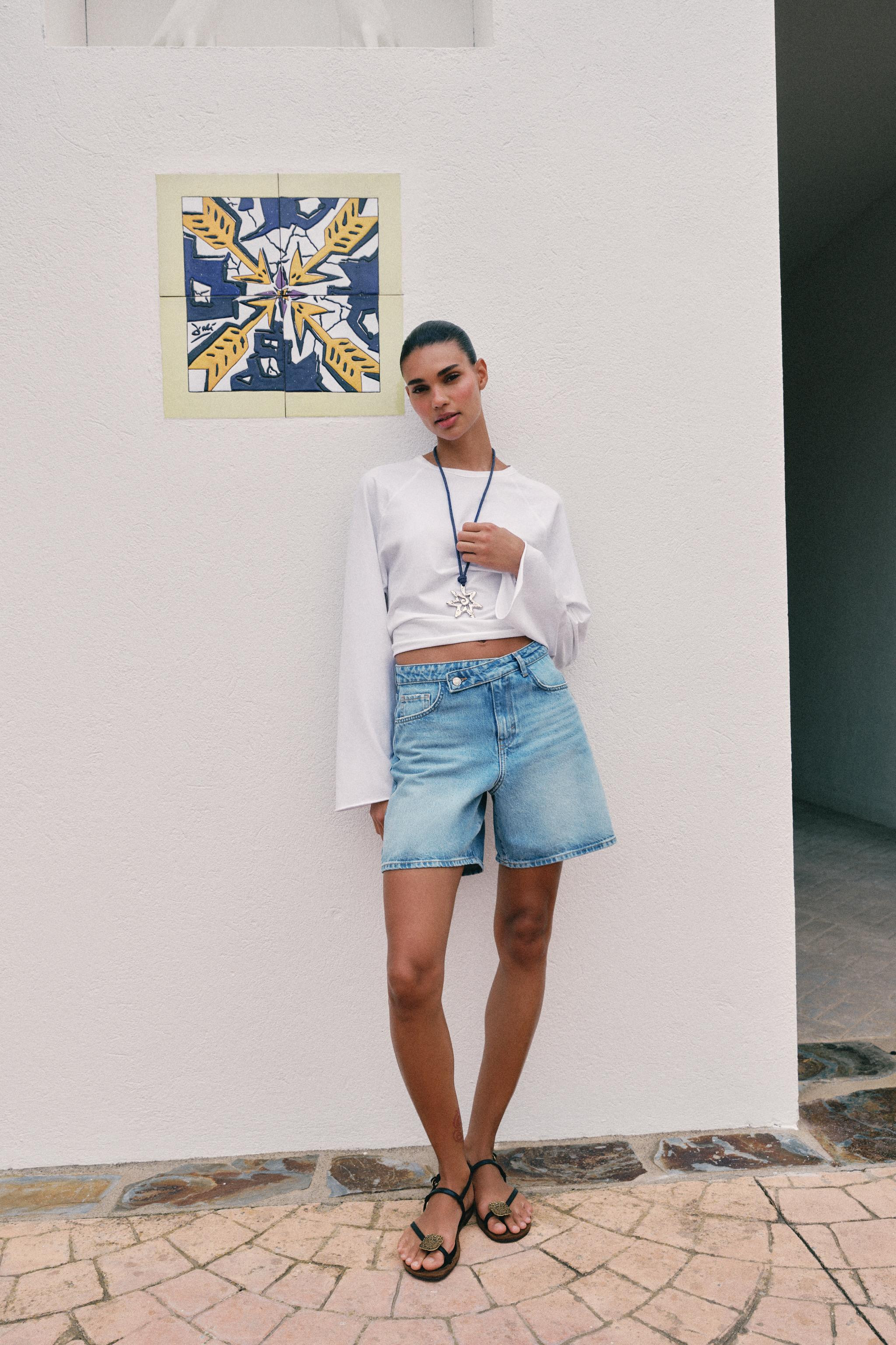 ZW COLLECTION HIGH-WAIST DENIM SHORTS | Zara US