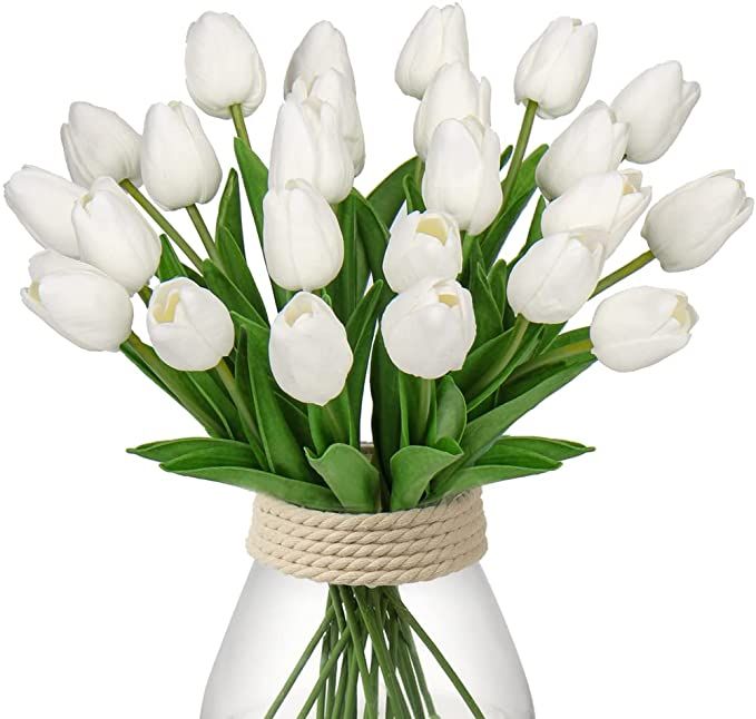 24 Pcs White Tulips Artificial Flowers Real Touch Fake Tulips Fake Flowers for Decoration 13.5" F... | Amazon (US)