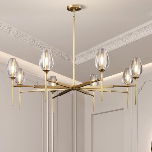 Modern Crystal Chandeliers 8 Lights Brass, 54in Gold Tulip Round K9 Crystal Chandelier,Pendant Ce... | Amazon (US)