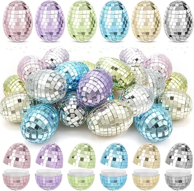 Hungdao 24 Pcs Mirrored Easter Eggs Bulk Fillable Shiny Plastic Easter Eggs Empty Reflective Disc... | Amazon (US)