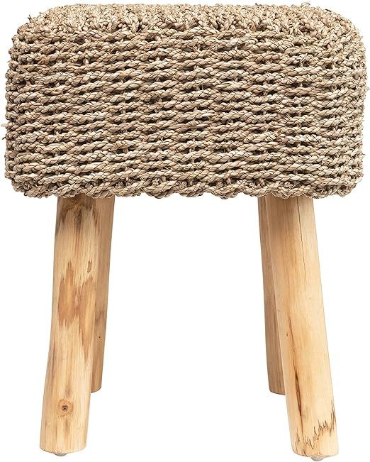 Creative Co-Op Hand-Woven Seagrass Wood Legs, Natural Stool | Amazon (US)