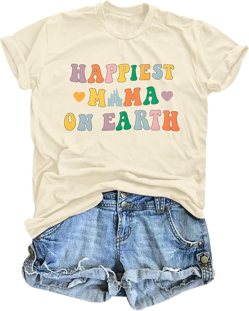 JINTING Mama Shirt Women Happiest Mama On Earth T-Shirt Funny Magic Kingdom Tee Shirts Short Slee... | Amazon (US)