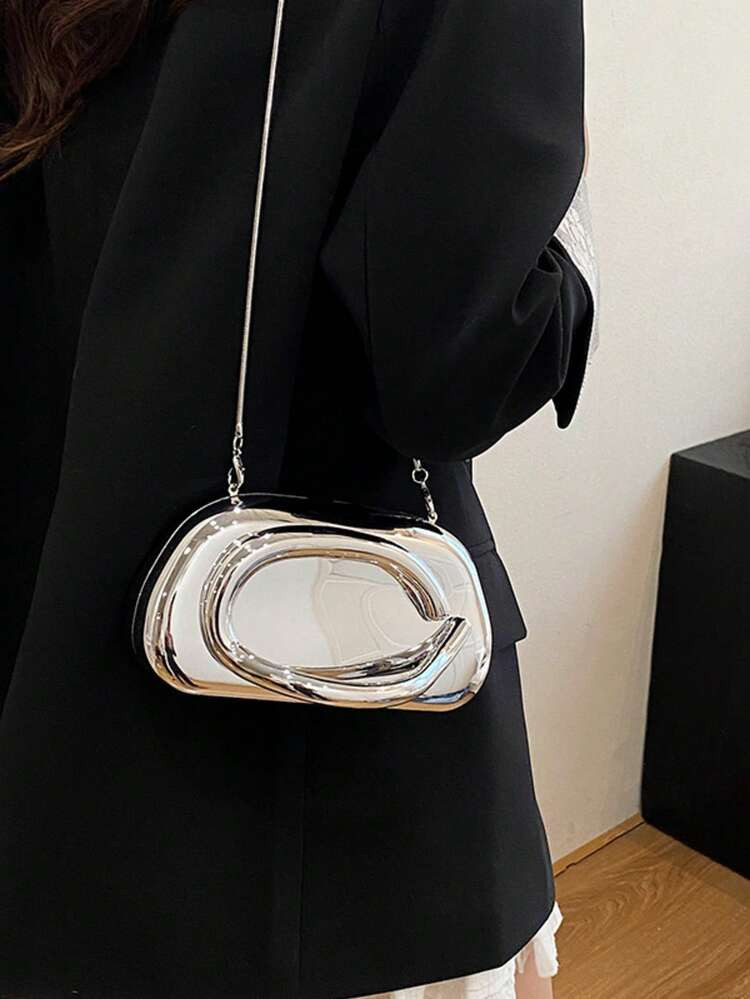 1pc Minimalist Casual Retro Elegant Handbag, Chain Shoulder Crossbody Bag For Party, Sophisticated Compact Purse | SHEIN