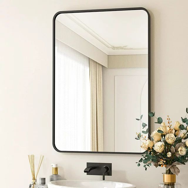 BEAUTYPEAK 24"x36" Wall Mirror Rounded Corners Hanging Vanity Mirror Black | Walmart (US)