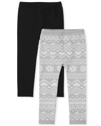 Toddler Girls Print And Solid Knit Fleece Lined Leggings 2-Pack | The Children's Place  - MULTI C... | The Children's Place