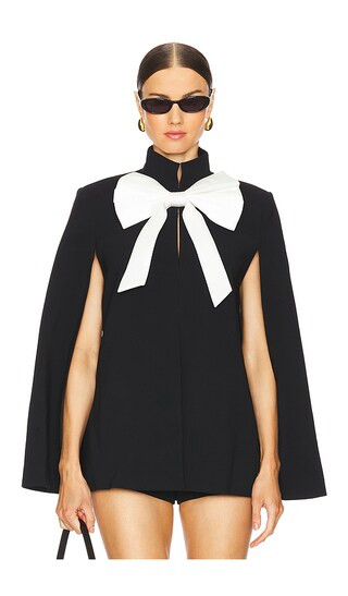 Alice + Olivia Philippa Bow Cropped Cape in Black. - size XL | Revolve Clothing (Global)