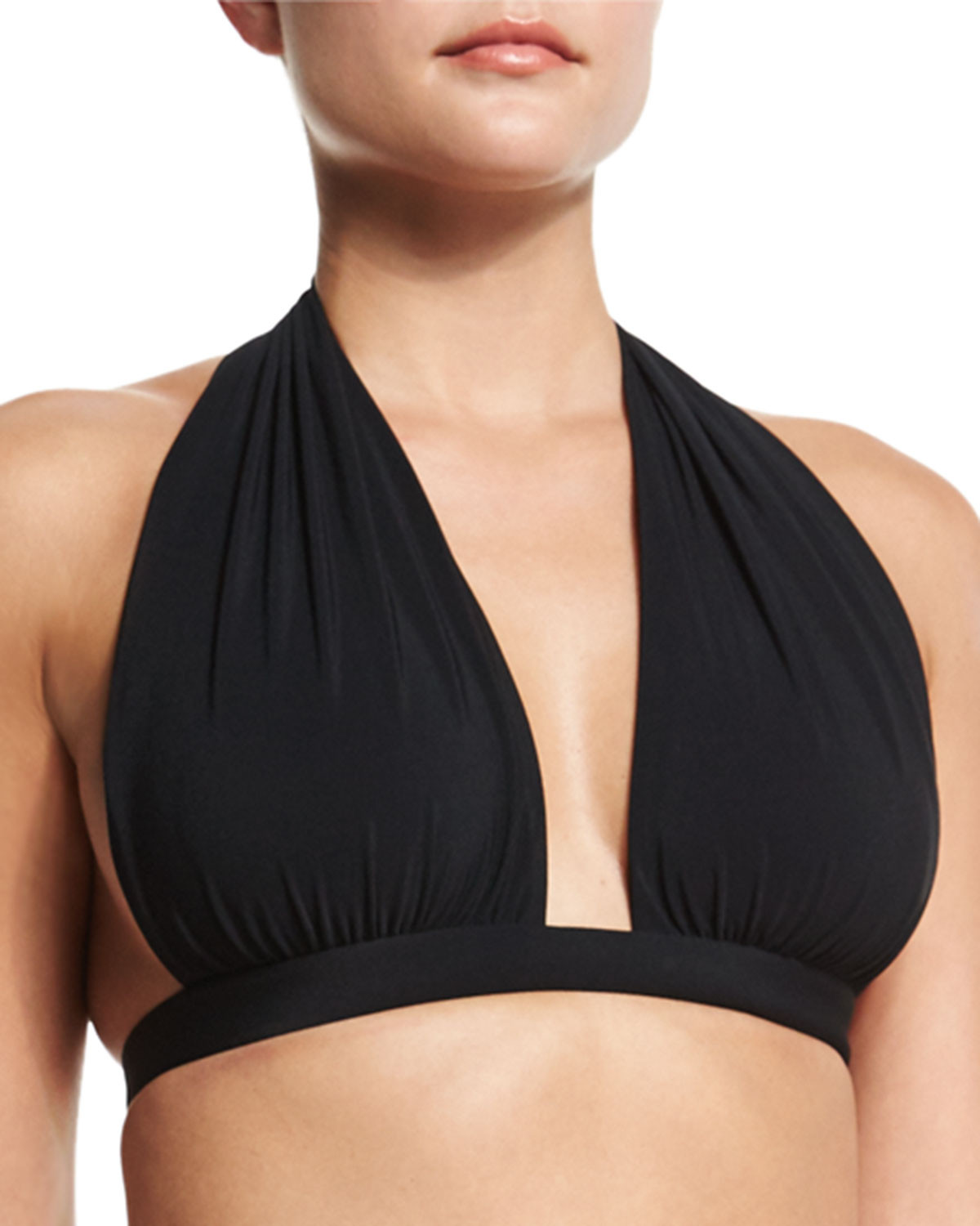 Shirred Halter Bikini Top, Black | Neiman Marcus