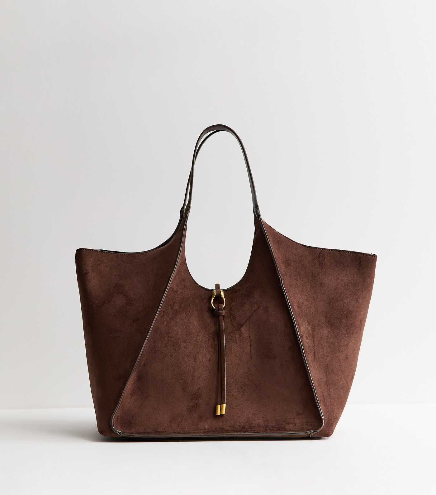 Dark Brown Faux Suede Exposed Seam Tote Bag | New Look | New Look (UK)
