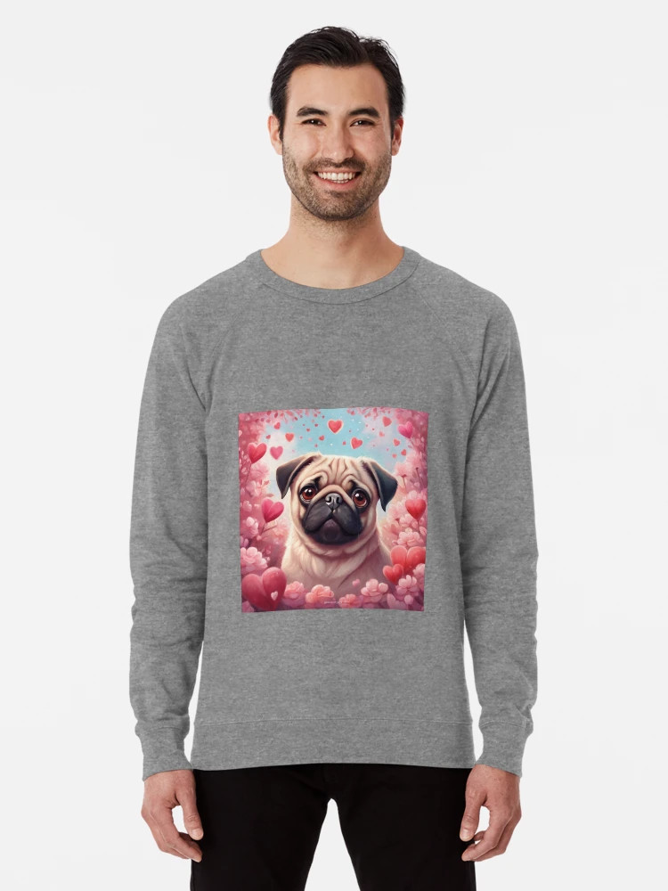 Valentine Fawn Pug Lightweight Sweatshirt | Redbubble (US)