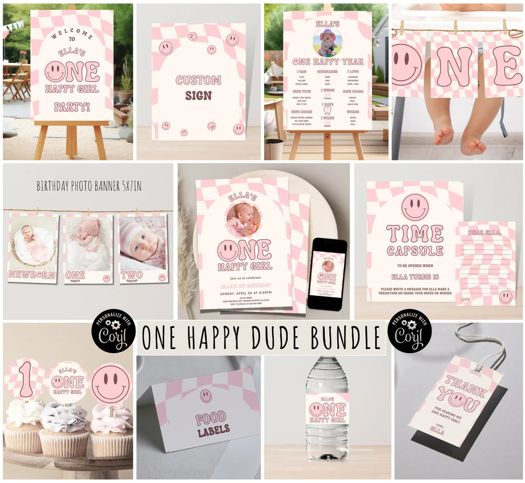 One Happy Girl Bundle Editable One Happy Babe Birthday Bundle One Happy Girl Invitation Template ... | Etsy (US)