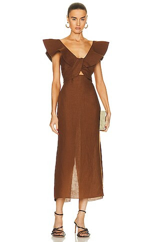 Johanna Ortiz Kilimanjaro Midi Dress in Chocolate | FWRD | FWRD 