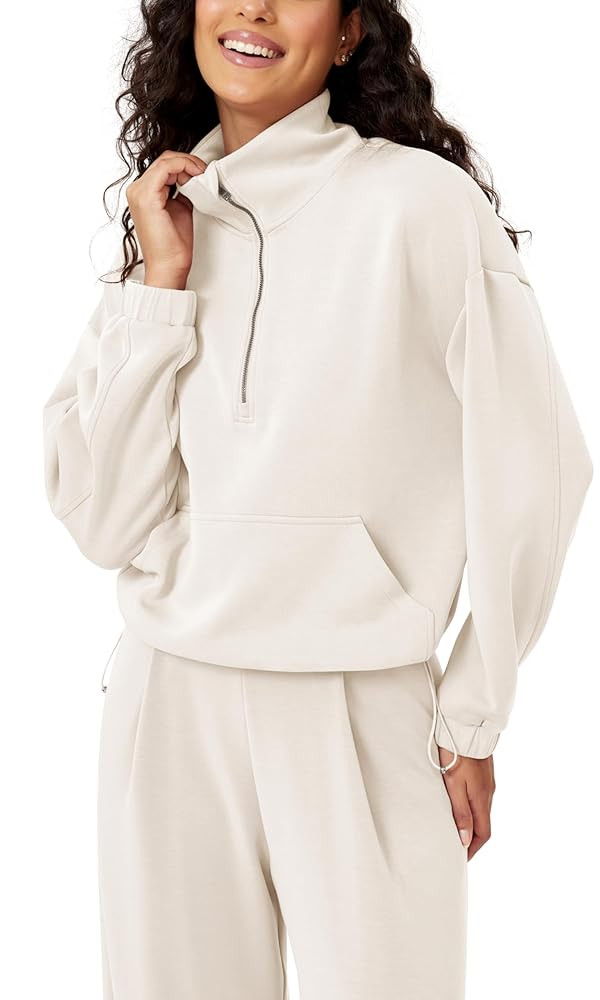 ODODOS Women's Modal Soft Cinchable Sweatshirts Half Zipper Funnel Neck Oversize Pullover with Po... | Amazon (US)