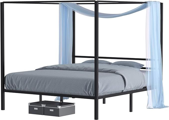 YITAHOME Metal Four Posters Canopy Bed Frame 14 Inch Platform with Built-in Headboard Strong Meta... | Amazon (US)
