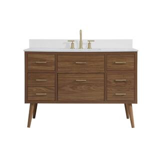 Simply Living 48 in. W x 22 in. D x 33.5 in. H Bath Vanity in Walnut Brown with Ivory White Engin... | The Home Depot