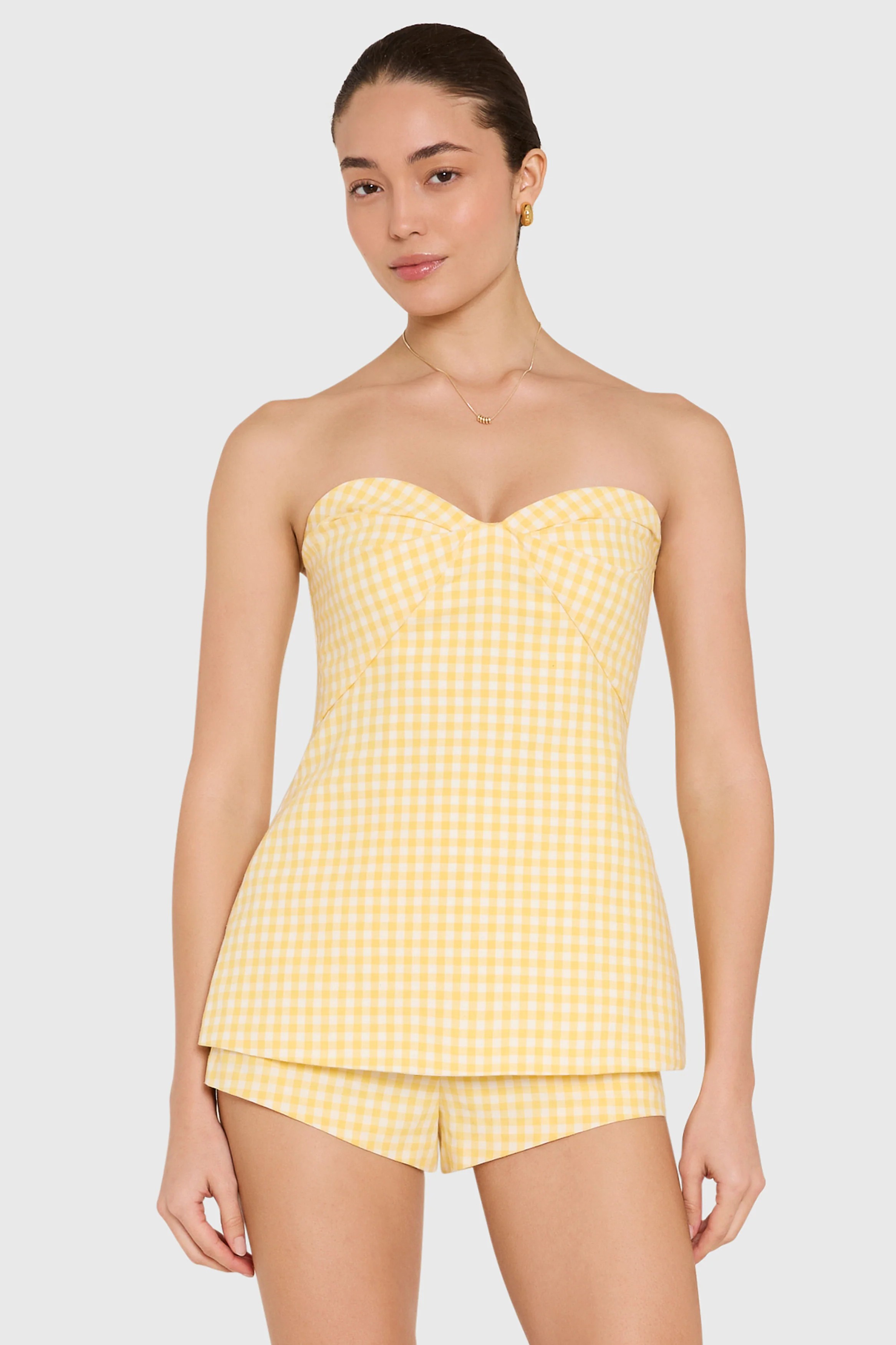 Solinda Tunic in Yellow Gingham | Strapless Linen-Cotton Top \u2013 Amanda Uprichard | Amanda Uprichard