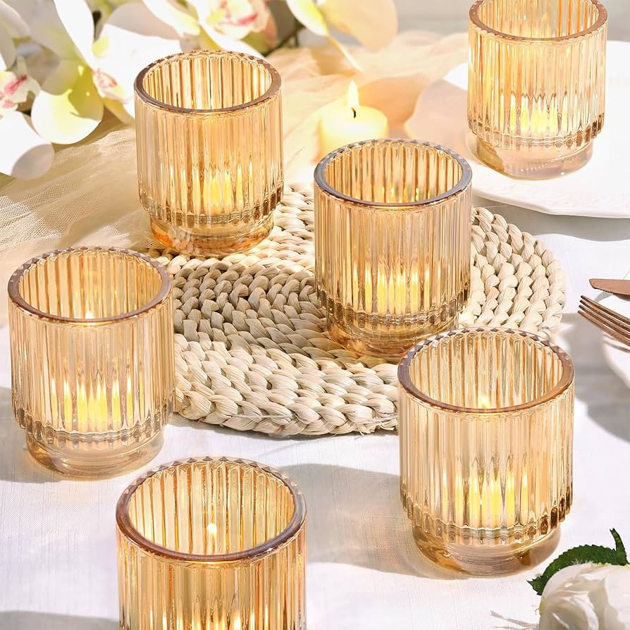 DEVI 8pcs Large Gold Votive Candle Holders for Wedding Centerpieces, Glass Tea Lights Candle Hold... | Amazon (US)