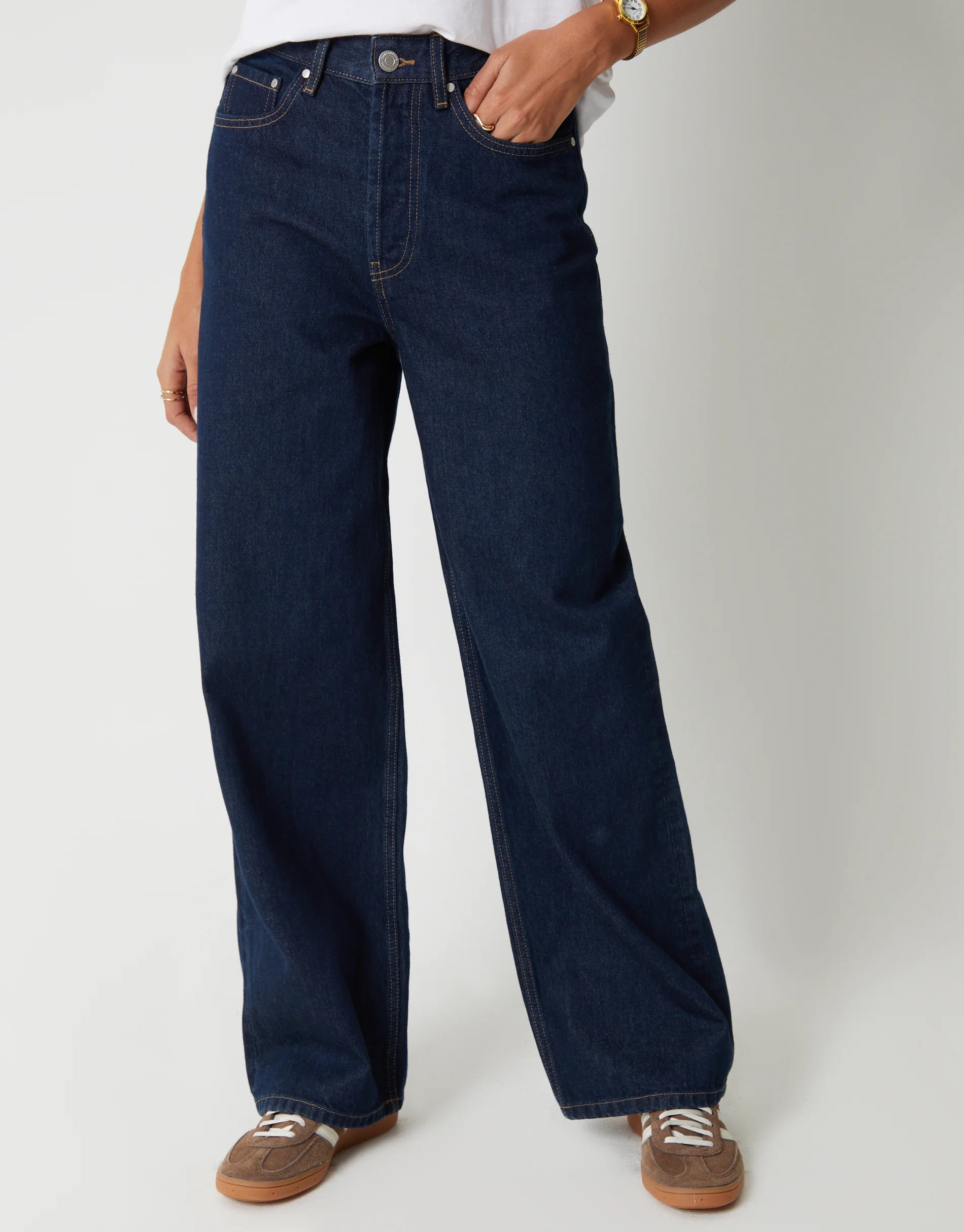 Indigo Wash Baggy Wide Leg Jeans | Threadbare