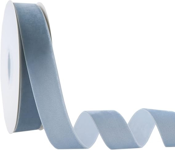 DINDOSAL Dusty Blue Velvet Ribbon 1 Inch Vintage Blue Single Face Velvet Ribbon for Gift Wrapping... | Amazon (US)