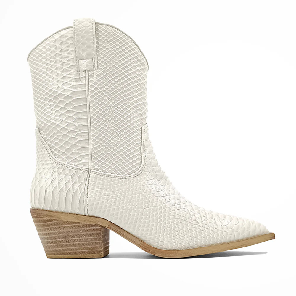 Shop White Womens Shu Shop Zouzou Snake Print Pointed Toe Cowboy Boots | Shoebacca