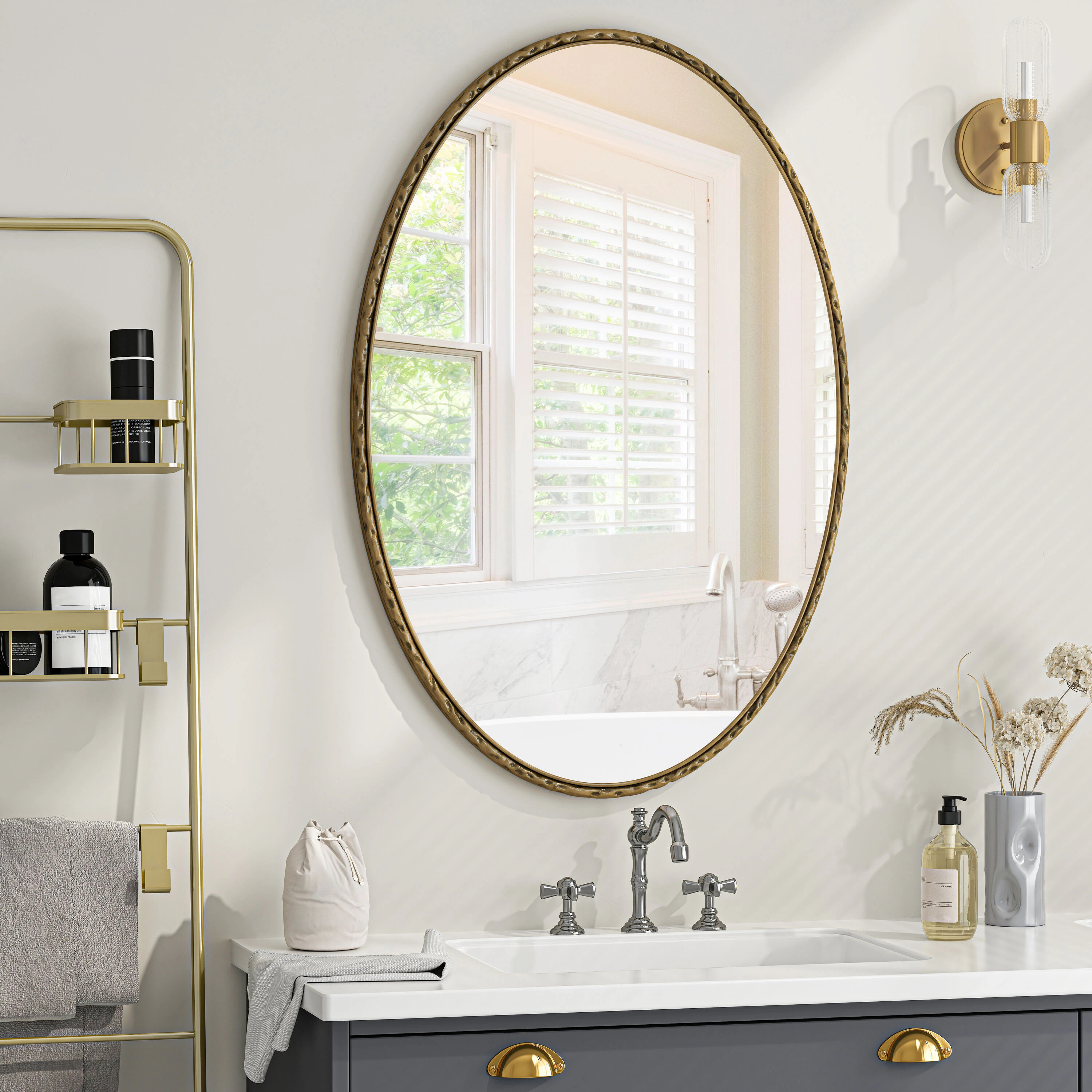 GDFStudio Iron Art Oval Retro Mirror Antique Effect Wall Hanging Suitable For Bathroom Bedroom Living Room (Gold) | 326859 | Lowe's