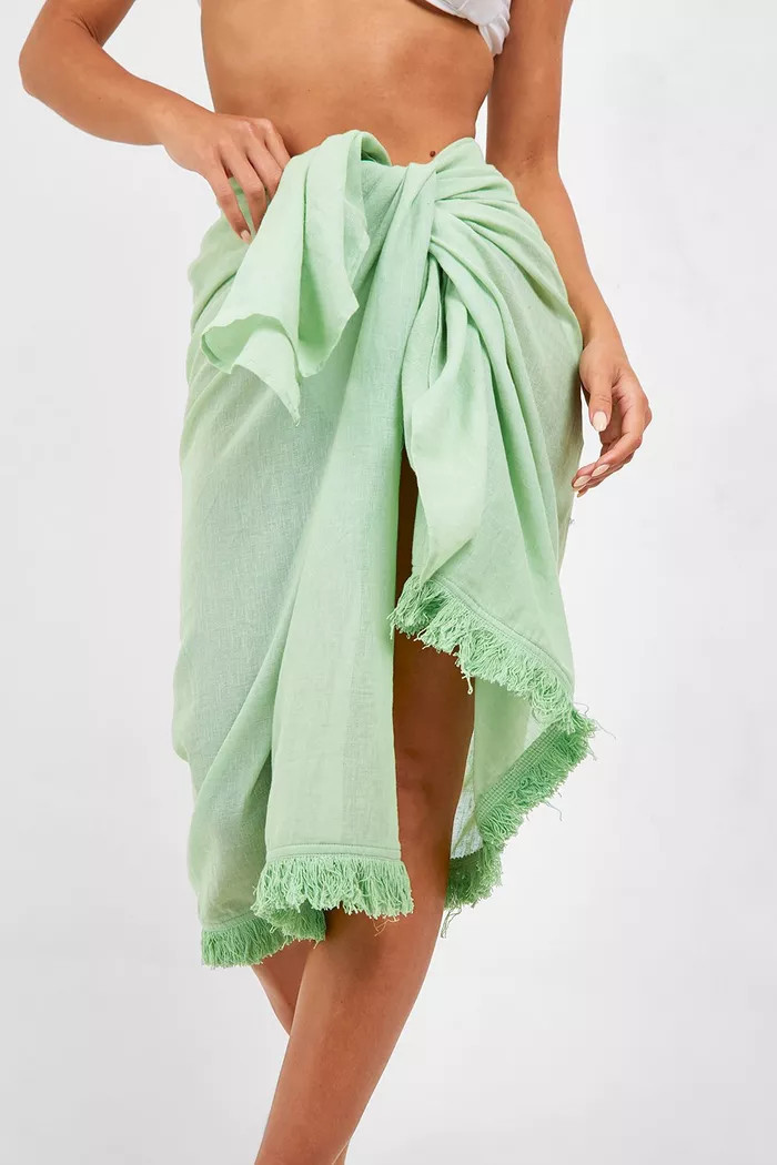 Linen Look Raw Edge Tie Beach Sarong | boohoo (US & Canada)