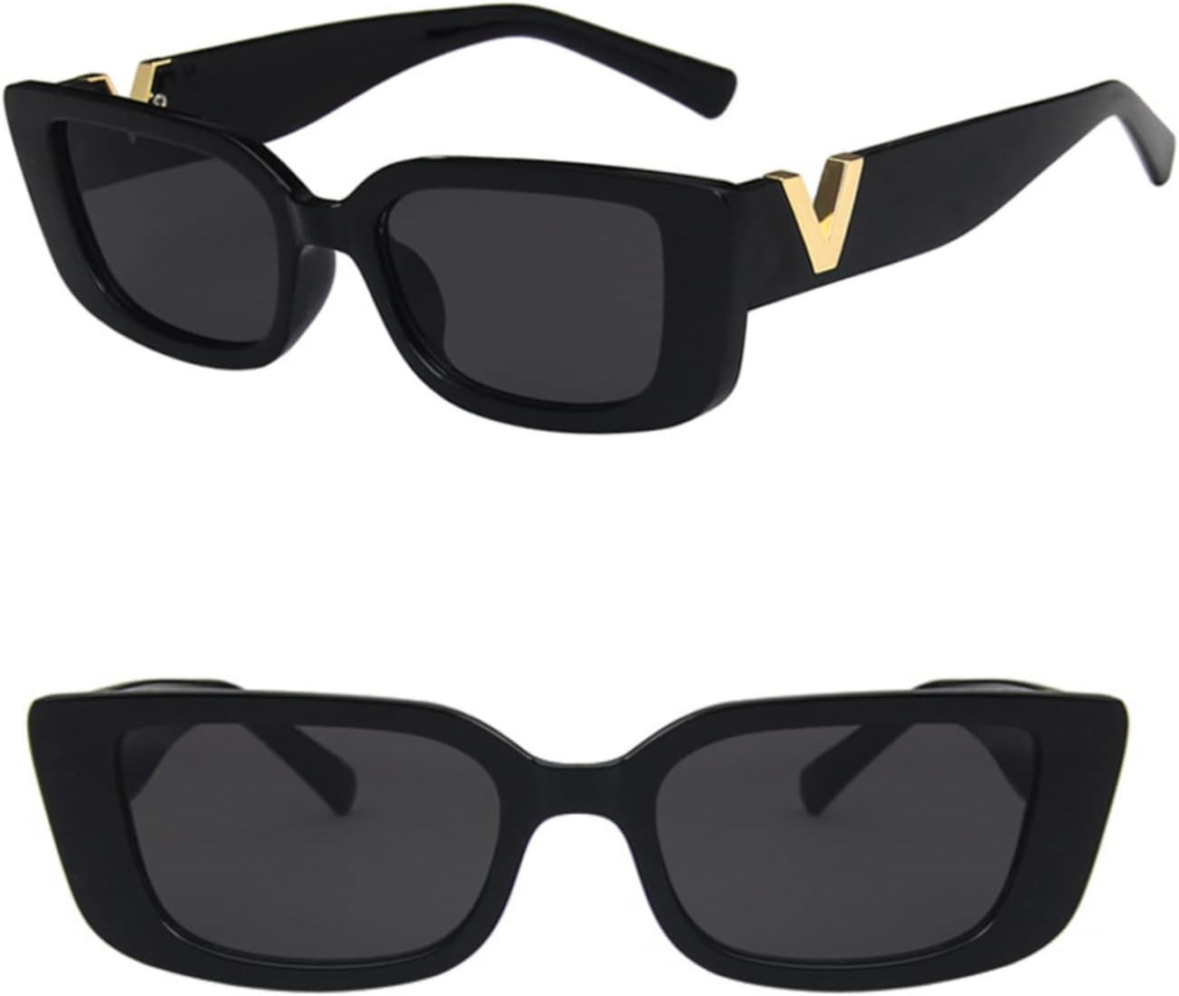 DUPER Black Sunglasses for Women - Rectangle Shape with Trendy Gold V Accent - Stylish and Chic U... | Amazon (US)