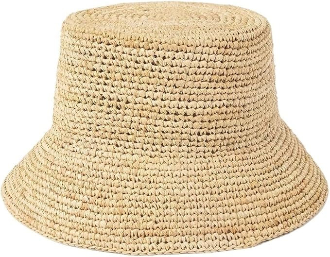 Beach Hats for Women Hand-Crocheted Raffia Bucket hat Outdoor Shade Straw hat Foldable for Women ... | Amazon (US)