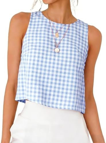 IDEALSANXUN Womens Gingham Crop Tank Tops 2026 Spring Summer Sleeveless Vest Top | Amazon (US)