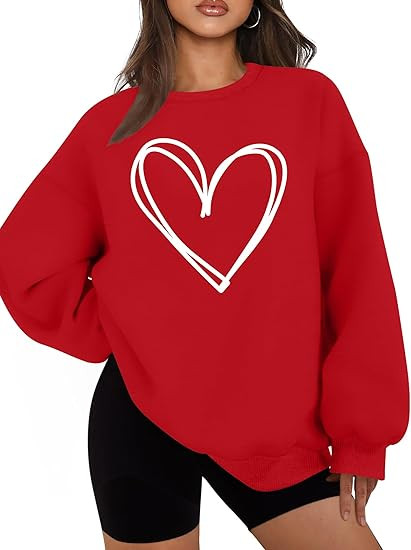 hohololo Valentines Day Sweatshirt Women Valentine Shirts Love Heart Long Sleeve Tops Oversized C... | Amazon (US)