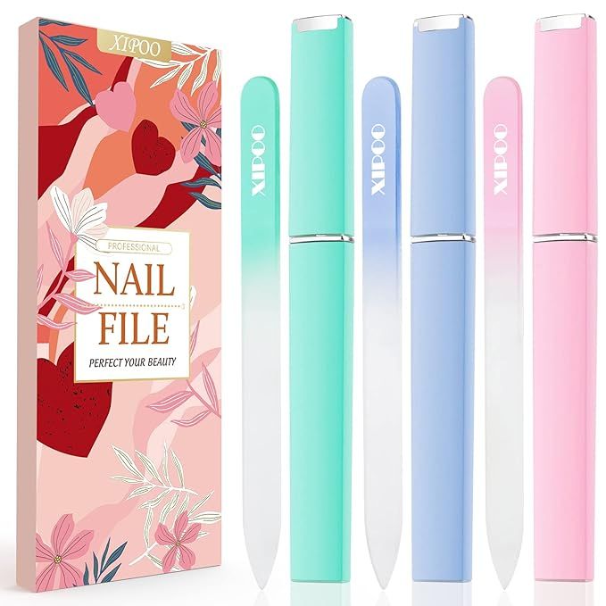 Glass Nail File 3 Pack, Nail File, Glass Nail File with Case, Double Sided Etched Surface Files, ... | Amazon (US)