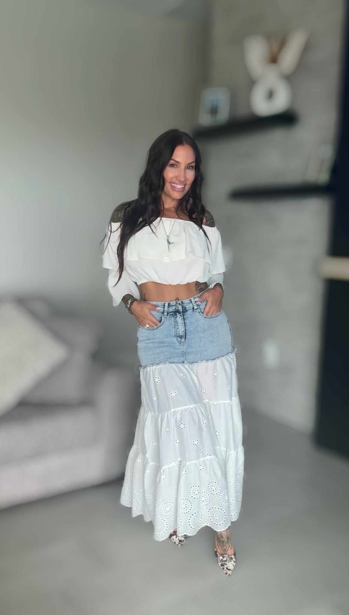 Wearing a size medium in the skirt. Denim portion is stretchy🥰

#LTKgrwm #LTKootd