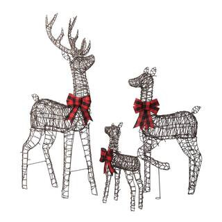 48 in. Rattan Lighted Reindeer Family Christmas Outdoor Indoor Decorations | The Home Depot