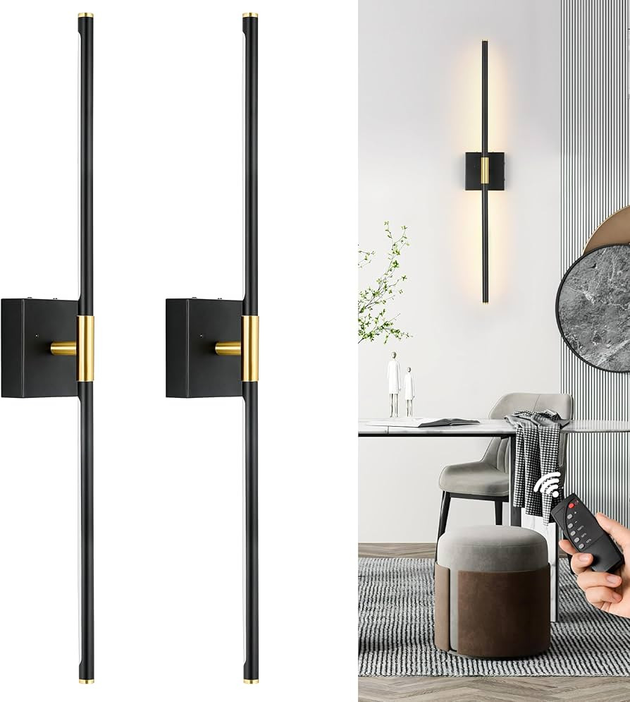Battery Operated Wall Sconces Set of 2, Dimmable Battery Wall Sconce with Remote Control, Black G... | Amazon (US)