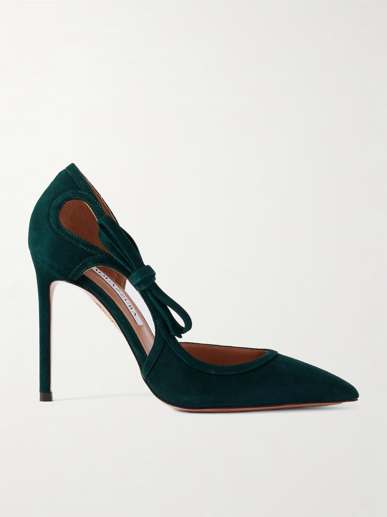 Aquazzura - Soave 105 Bow-detailed Cutout Suede Pumps - Dark green | NET-A-PORTER (UK & EU)