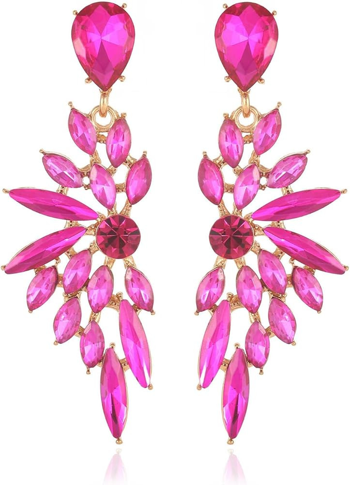 Rhinestone Statement Earrings Cluster Crystal Drop Dangle Earrings Teardrop Chandelier Earrings D... | Amazon (US)