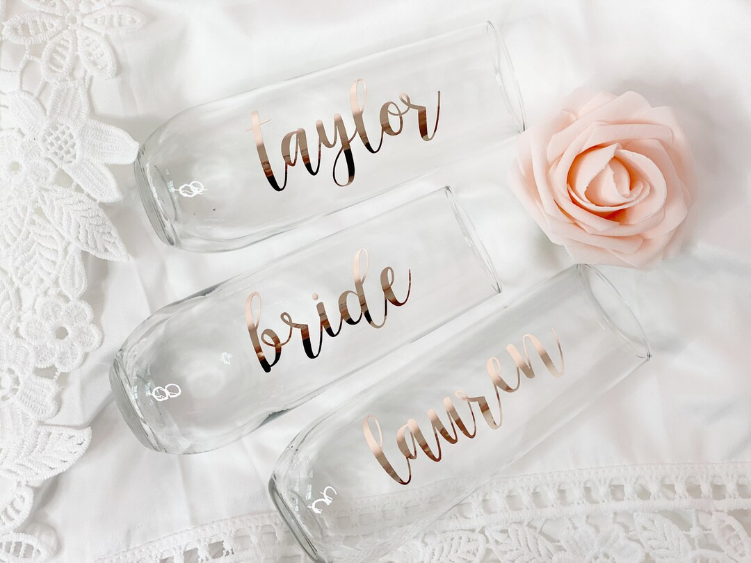 Bride Bridesmaid Champagne Flute Personalized Champagne Glass Rose Gold Flute Bridesmaid Proposal... | Etsy (US)