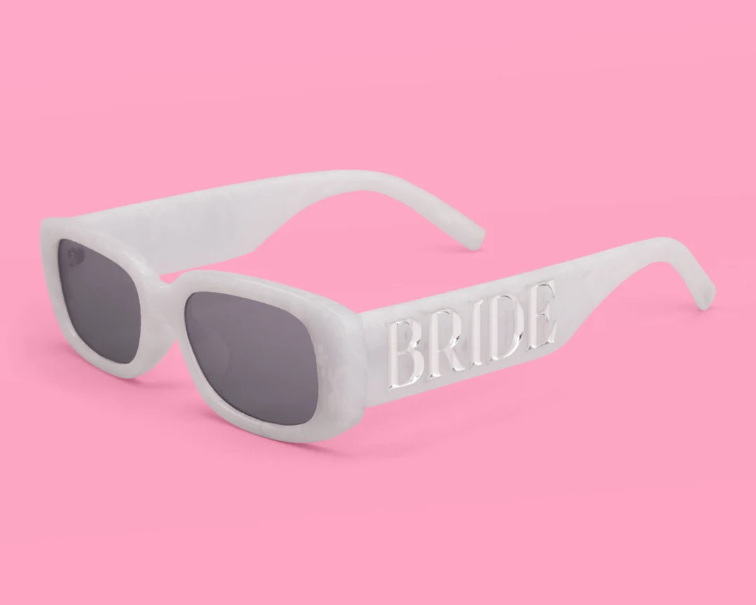 Xo, Fetti Bride Sunglasses White Silver Marble Bachelorette Party Sunnies, Engagement Gift, Brida... | Etsy (US)