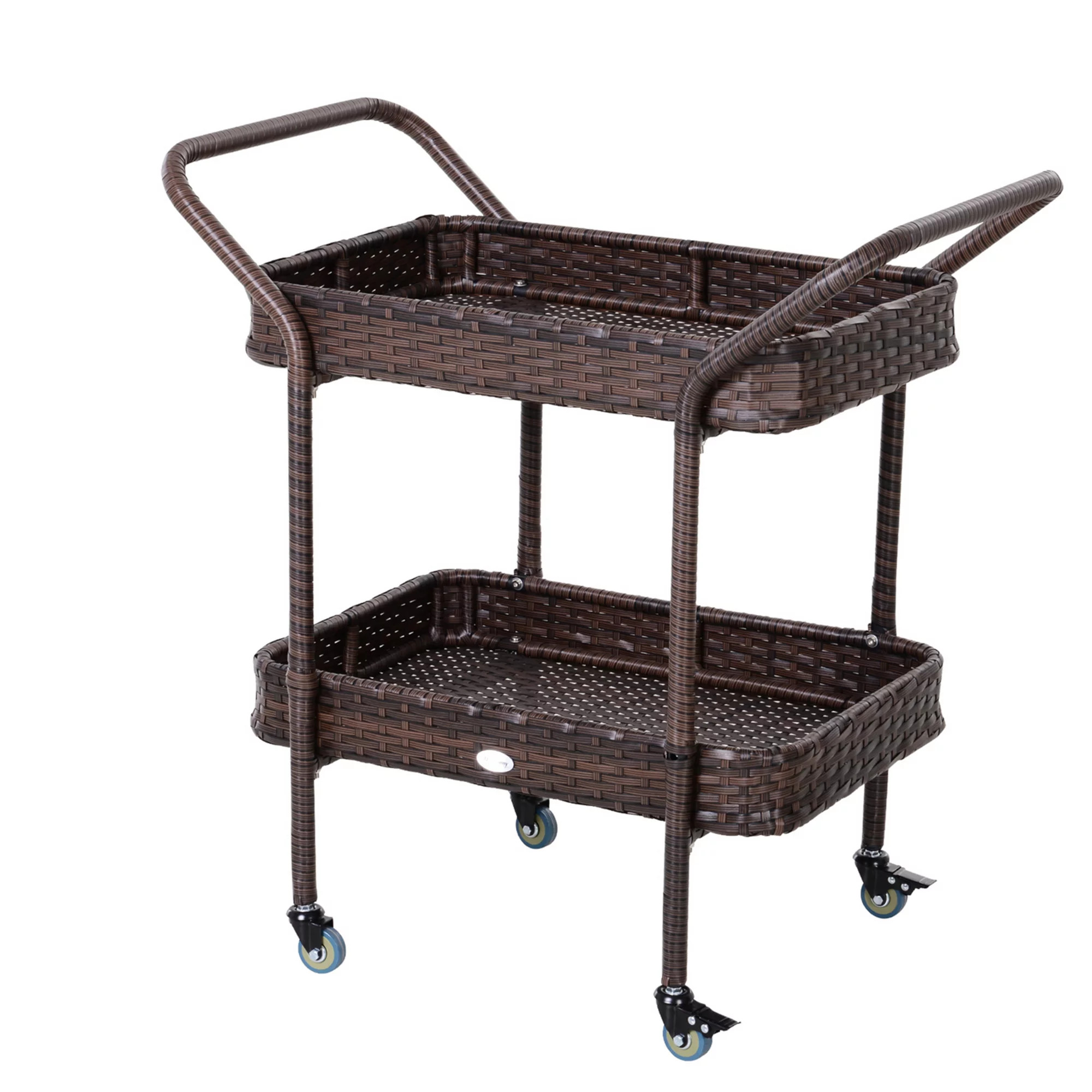 Outsunny Rattan Wicker Serving Cart with 2 Tier Open Shelf Outdoor Wheeled Bar Cart with Brakes f... | Kohl's