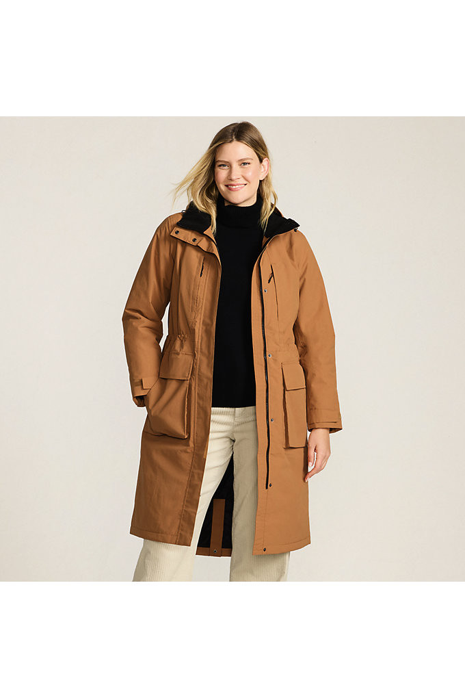 Women's Squall Waterproof Insulated Winter Stadium Maxi Coat - Lands' End - Tan - M | Lands' End (US)