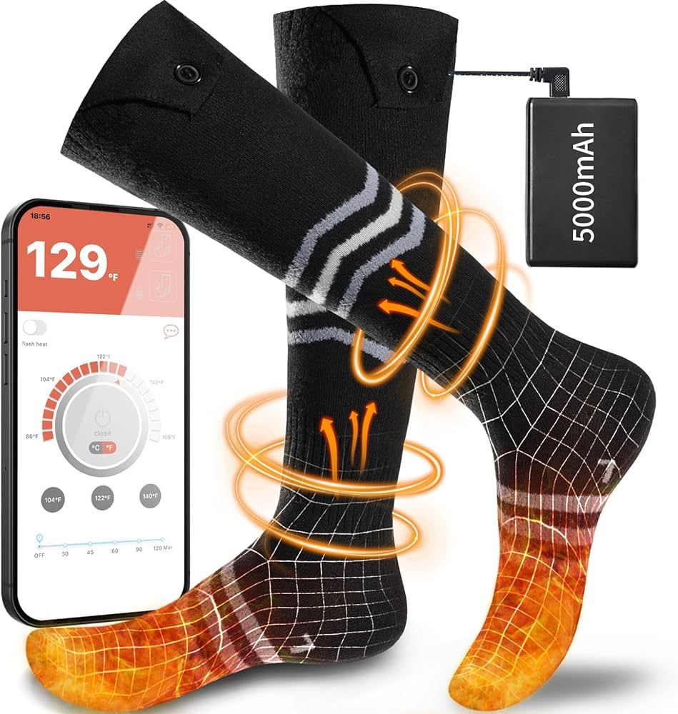 5000mAh Rechargeable Heated Socks for Men Women - APP Control Electric Thermal Socks - Washable F... | Amazon (US)