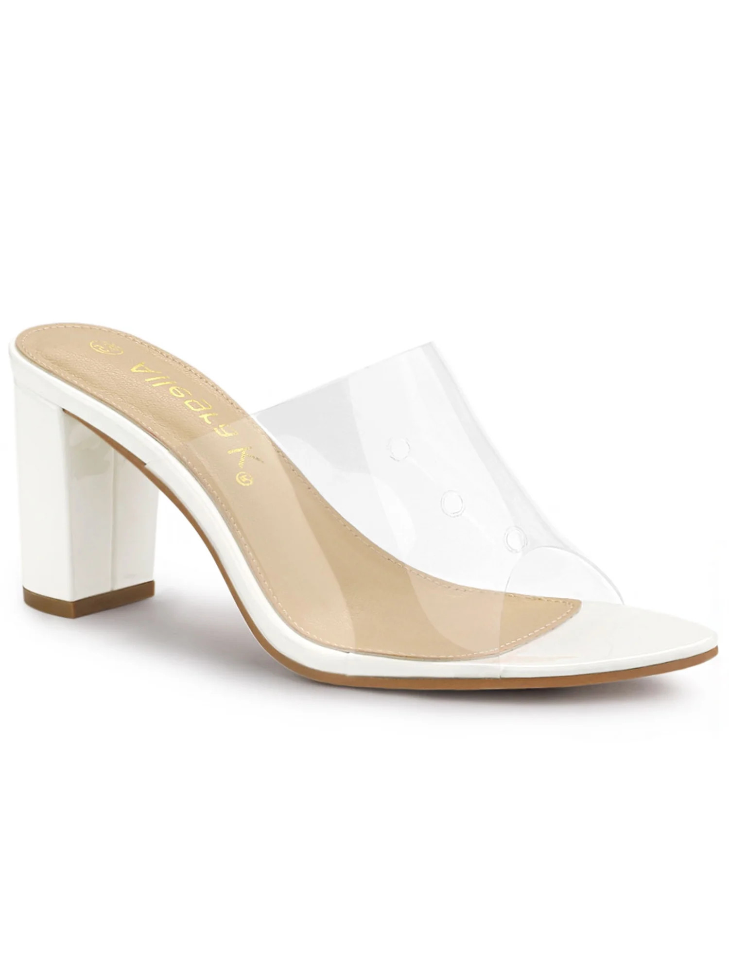 Unique Bargains Women's Clear Chunky Heel Slides Sandals Mules | Walmart (US)