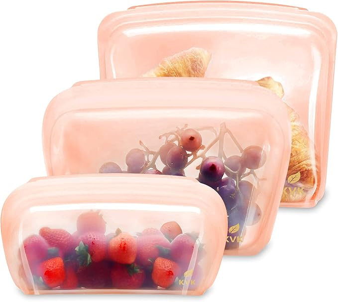 Reusable Snack Bags(Stand-Up, 3 Set, Large Medium Small Size), Platinum Silicone Food Storage Bag... | Amazon (US)